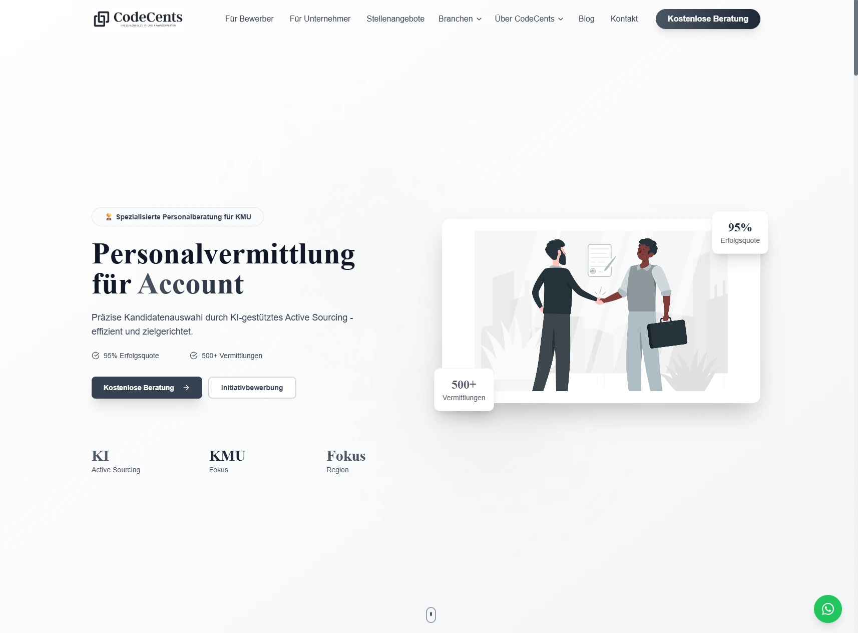 Webdesign-Referenz von VisiBuilt aus Swisttal: codecents.de – Personalvermittlung