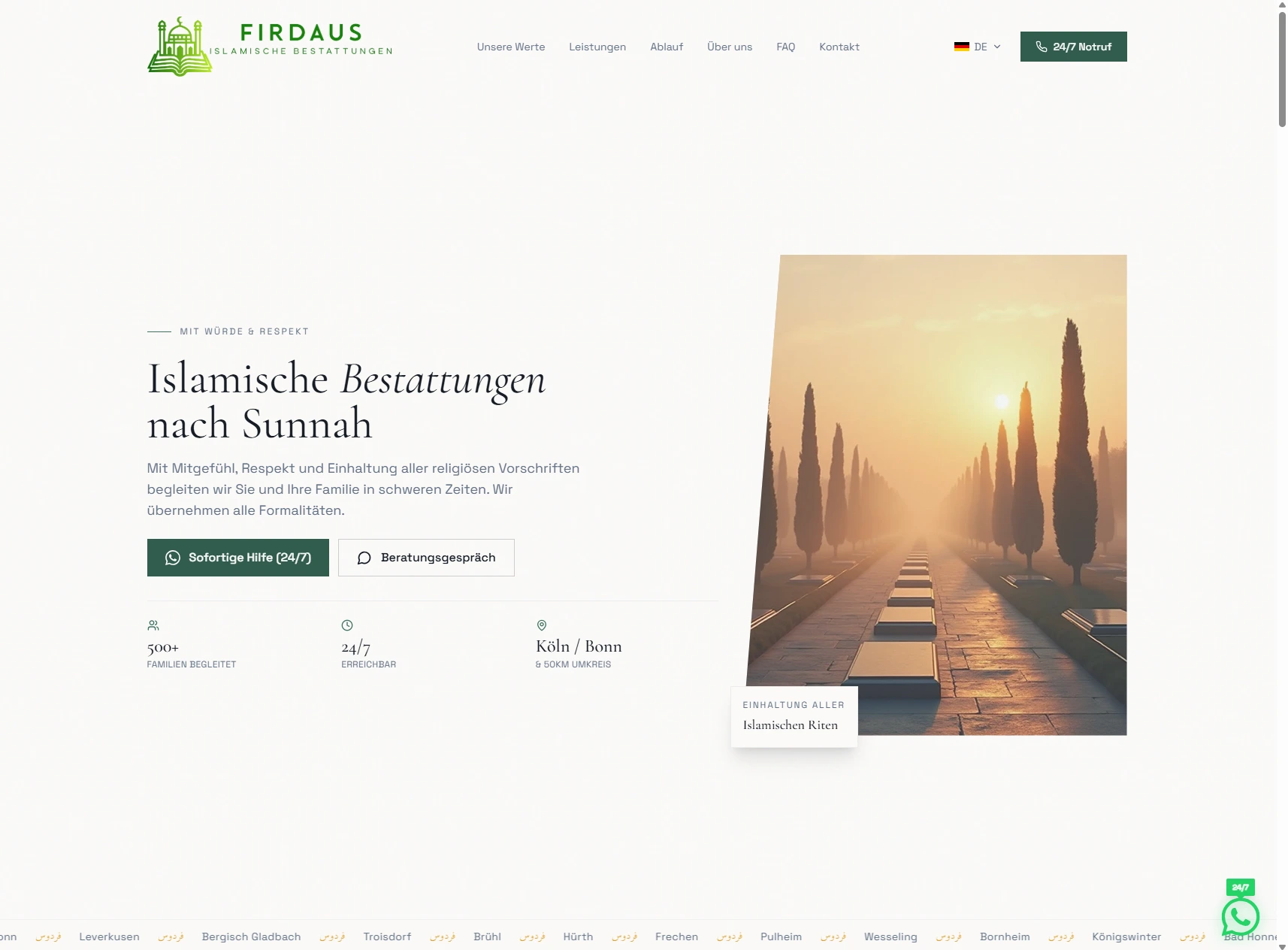 Webdesign-Referenz von VisiBuilt aus Swisttal: firdaus-bestattungen.de – Bestattung
