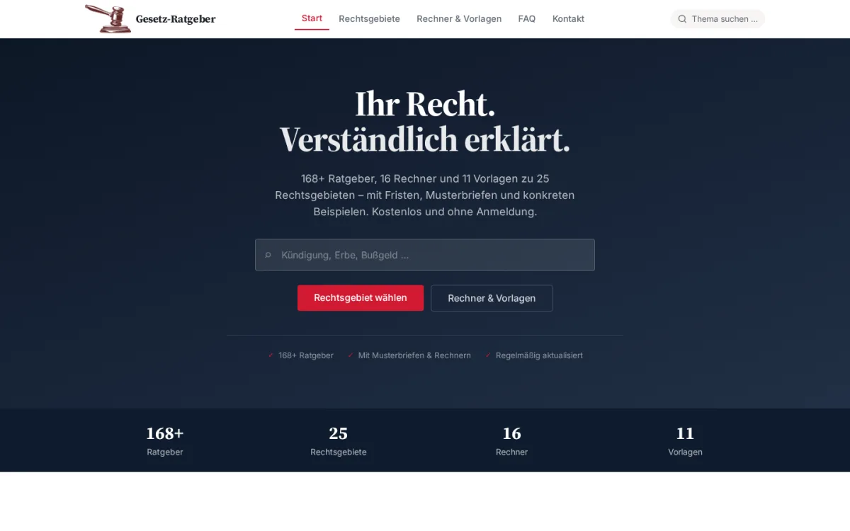Webdesign-Referenz von VisiBuilt aus Swisttal: gesetz-ratgeber.de – Recht & Ratgeber