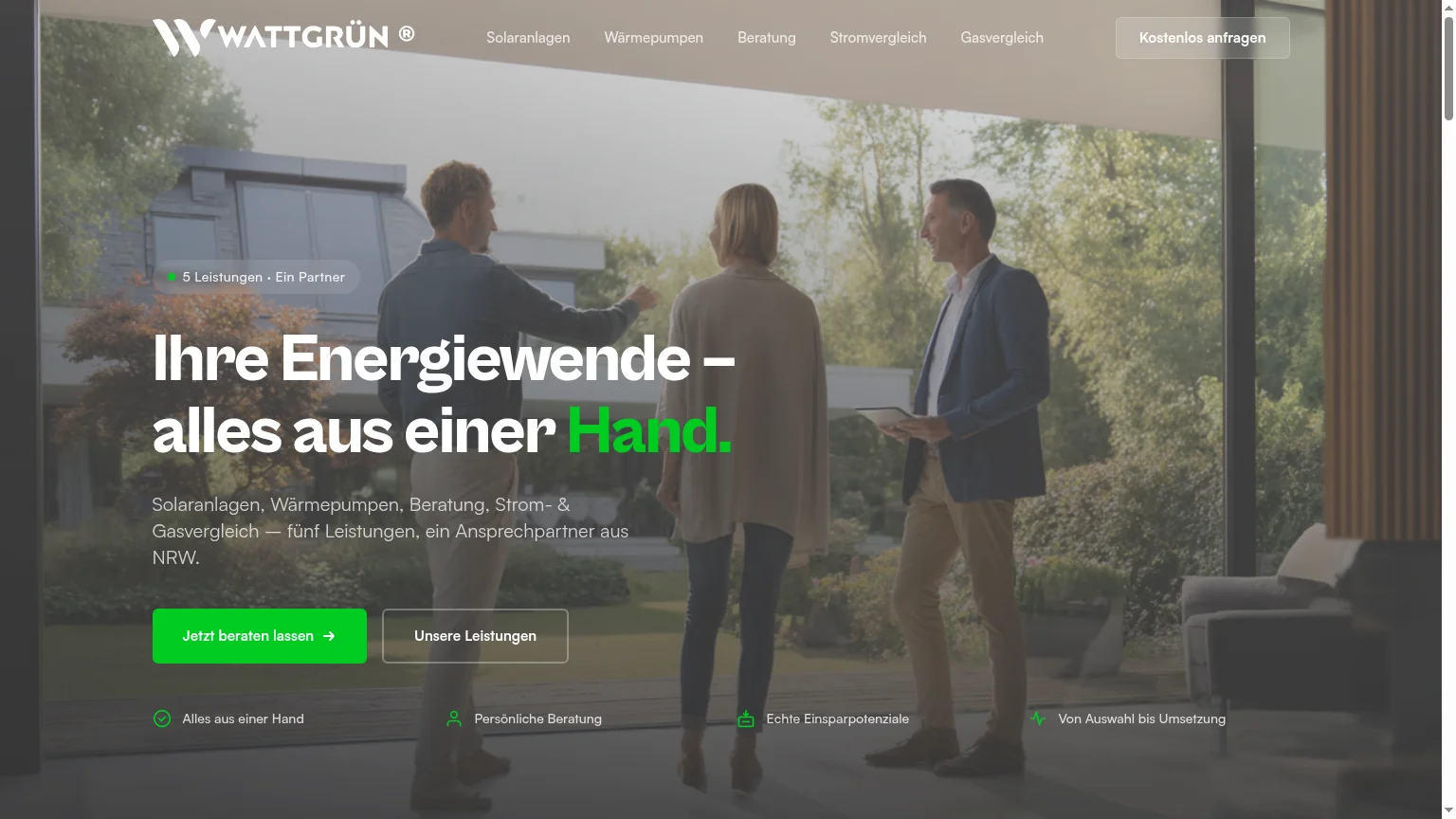 Webdesign-Referenz von VisiBuilt aus Swisttal: wattgruen-energie.de – Energie & Photovoltaik