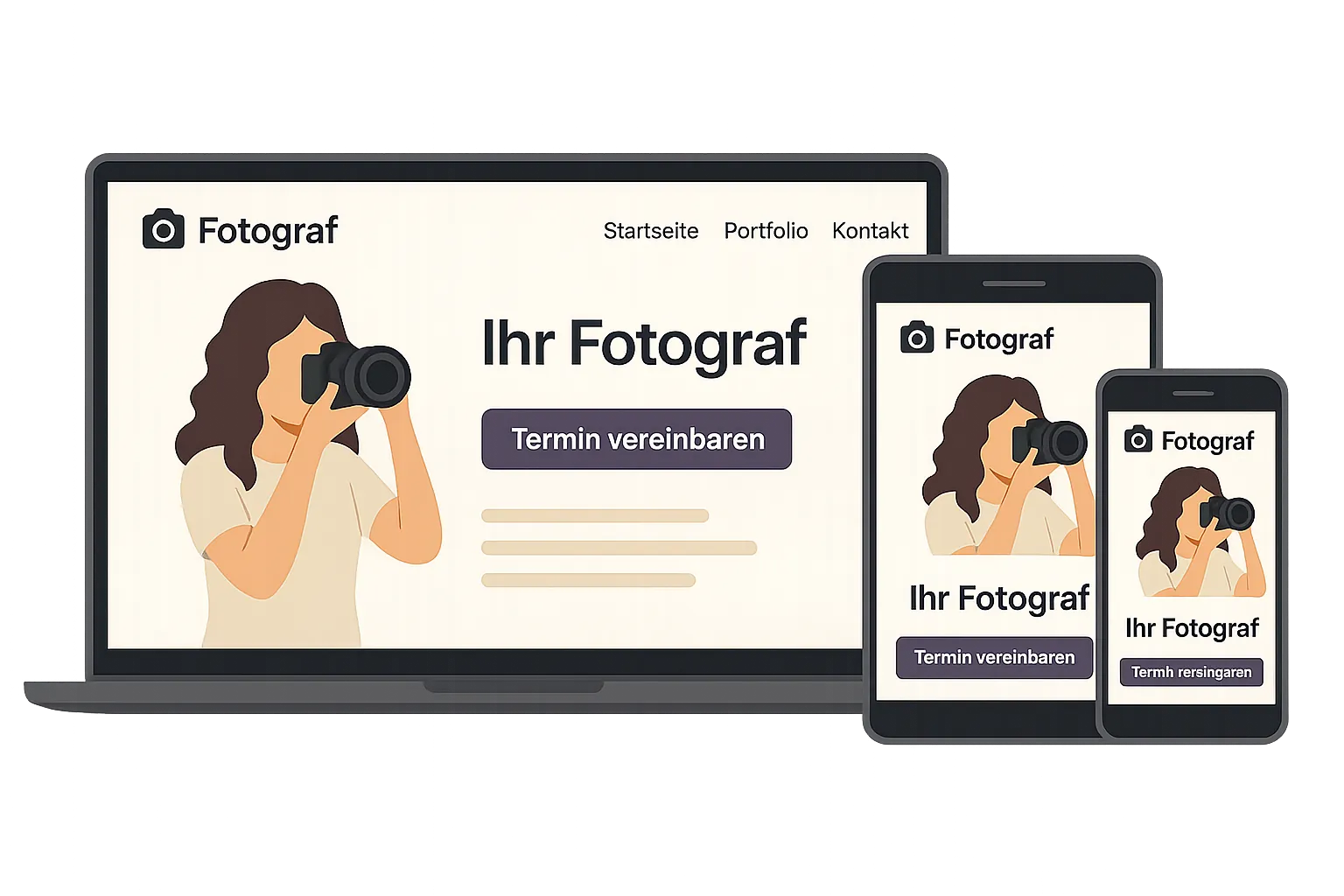 Responsive Fotografen-Website auf verschiedenen Geräten