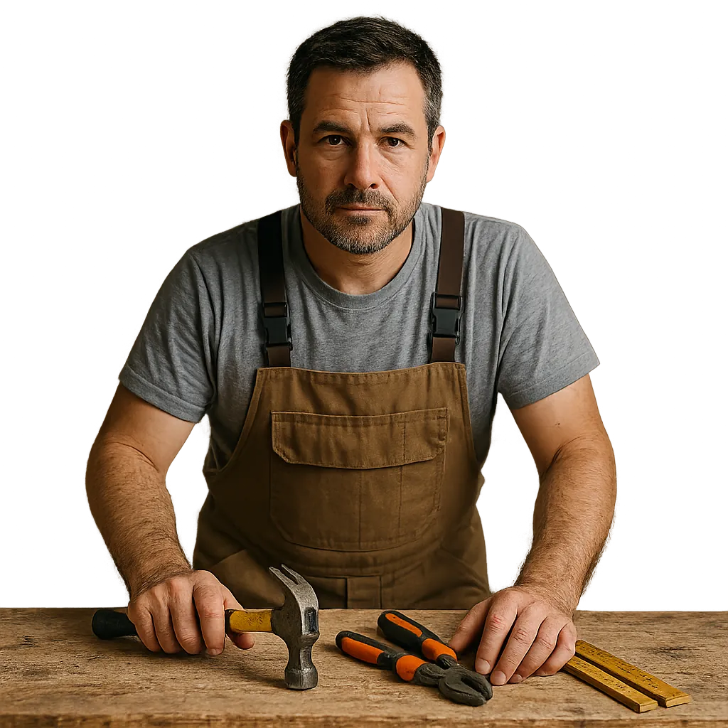 Handwerker mit Werkzeugen an der Werkbank